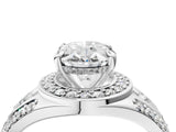 Silver Oval Cut Diamond Halo Ring with Split Shank and Bezel Accents and Four-Prong Setting_17