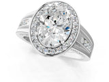 Silver Oval Cut Diamond Halo Ring with Split Shank and Bezel Accents and Prong Setting_14