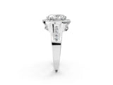 Silver Oval Cut Diamond Halo Ring with Split Shank and Bezel Accents and Prong Setting_15