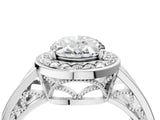 Silver Oval Cut Diamond Halo Ring with Split Shank and Bezel Accents and Prong Setting_17