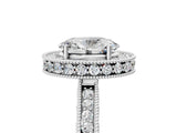 Silver Oval Cut Diamond Milgrain Halo Engagement Ring with Round Pavé Band and Prong Setting_17