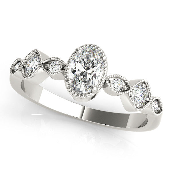 14K White Gold 2.05 Carat F VS1 Oval Cut Diamond Milgrain Marquise Band with Prong Setting