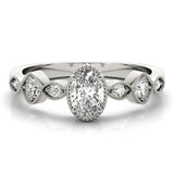14K White Gold 2.05 Carat F VS1 Oval Cut Diamond Milgrain Marquise Band with Prong Setting