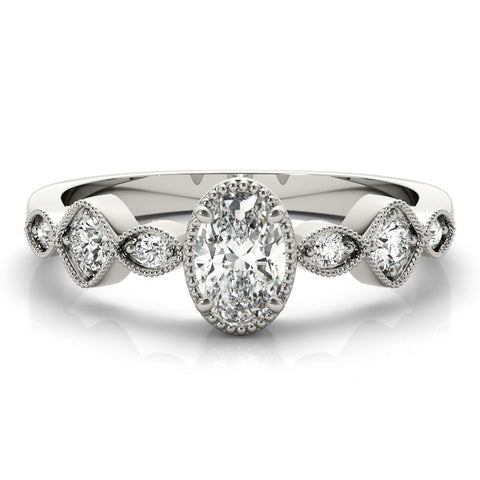 Silver Oval Cut Diamond Milgrain Marquise Band with Prong Setting