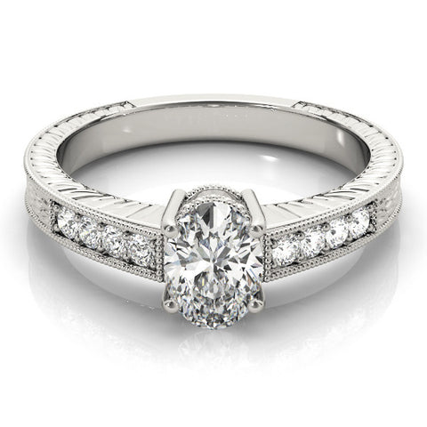 Silver Oval Cut Diamond Milgrain Pave Band with Four-Prong Setting