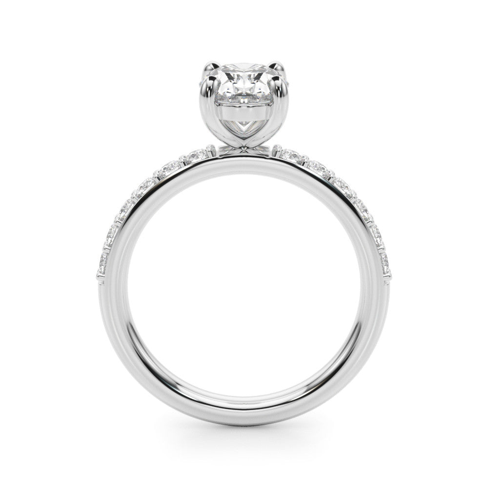 Silver Oval Cut Diamond Pavé Band Solitaire Ring with Four-Prong Setting 1
