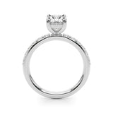 10K White Gold 1.03 Carat F VS1 Oval Cut Diamond Pavé Band Solitaire Ring with Four-Prong Setting