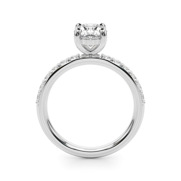14K White Gold 4.01 Carat E VS1 Oval Cut Diamond Pavé Band Solitaire Ring with Four-Prong Setting