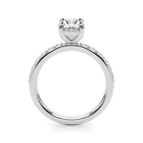 10K White Gold 1.03 Carat E VS1 Oval Cut Diamond Pavé Band Solitaire Ring with Four-Prong Setting