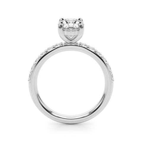 Silver Oval Cut Diamond Pavé Band Solitaire Ring with Four-Prong Setting 1