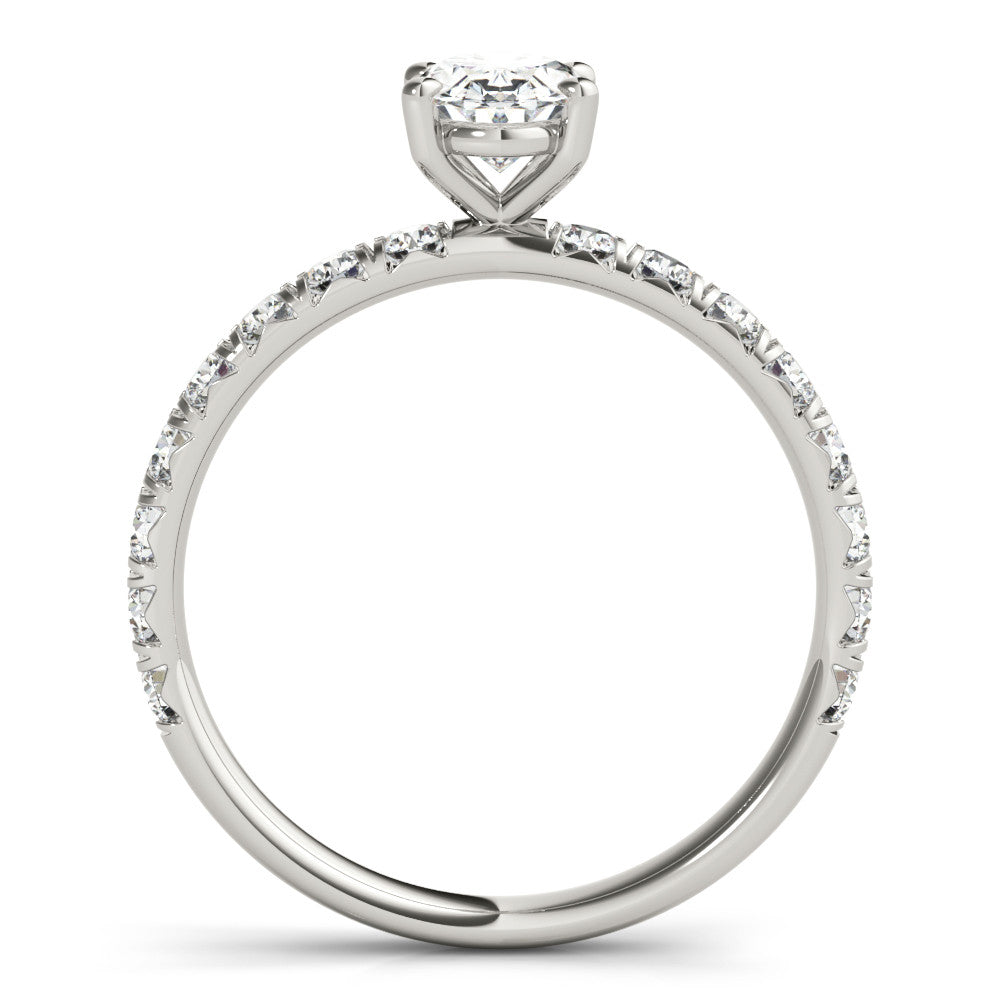 Silver Oval Cut Diamond Pavé Band Solitaire with Four-Prong Setting 1