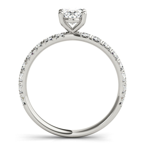 Silver Oval Cut Diamond Pavé Band Solitaire with Four-Prong Setting 1