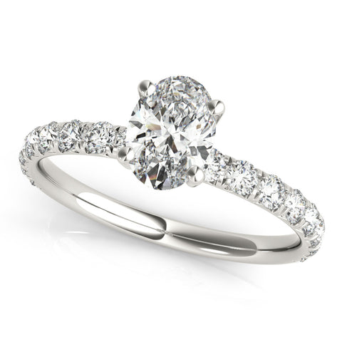 Silver Oval Cut Diamond Pavé Band Solitaire with Four-Prong Setting 2