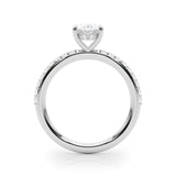 Silver 1.03 Carat F VS1 Oval Cut Diamond Pavé Band with Four-Prong Setting