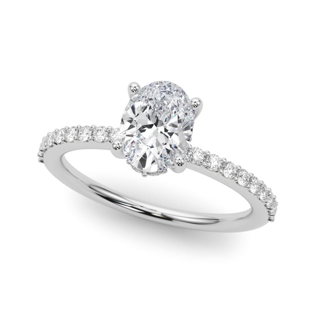 Silver 1.03 Carat F VS1 Oval Cut Diamond Pavé Band with Four-Prong Setting