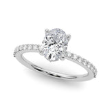 Silver 1.03 Carat F VS1 Oval Cut Diamond Pavé Band with Four-Prong Setting