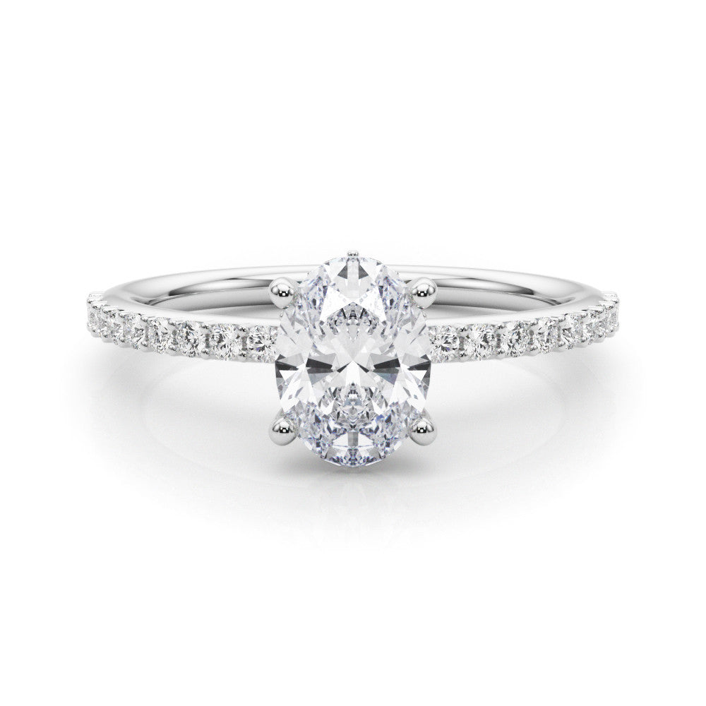 Silver Oval Cut Diamond Pavé Band with Four-Prong Setting