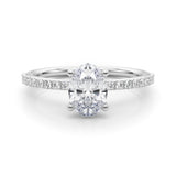 Silver 1.03 Carat F VS1 Oval Cut Diamond Pavé Band with Four-Prong Setting