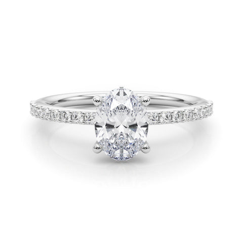 Silver Oval Cut Diamond Pavé Band with Four-Prong Setting