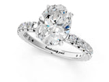 Silver Oval Cut Diamond Pavé Solitaire Ring with Round Band and Prong Setting_25