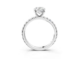 Silver Oval Cut Diamond Pavé Solitaire Ring with Round Band and Prong Setting_27