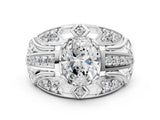 Silver Oval Cut Diamond Pave Art Deco Split Shank Ring with Four-Prong Setting_13
