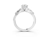 Silver Oval Cut Diamond Ring with Baguette Side Stones, Channel Set Band, and Four-Prong Setting_24