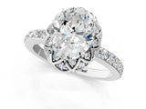 Silver Oval Cut Diamond Scalloped Halo Engagement Ring with Round Shared Prong Band_13
