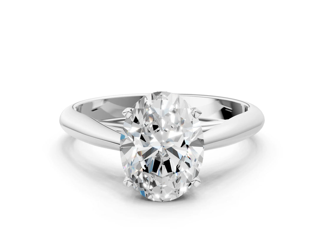 Silver Oval Cut Diamond Solitaire Engagement Ring with Cathedral Setting and Four-Prong Mount_14