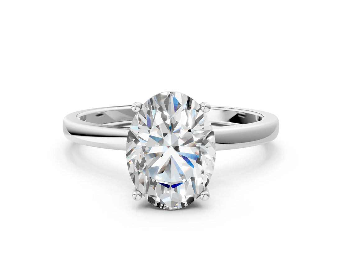Silver Oval Cut Diamond Solitaire Ring with Classic Band and Four-Prong Setting_7