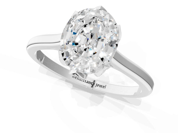 Sterling Silver Oval Floral Solitaire Engagement Ring Setting with Flower Head and Plain Band