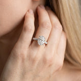 Silver Oval Cut Diamond Solitaire Ring with Pave Band and Four Prong Setting_407