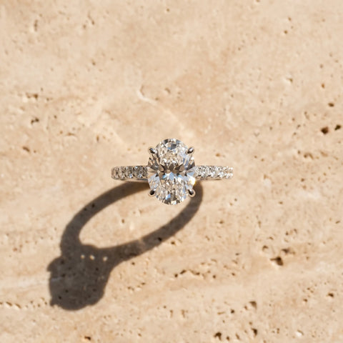 Silver 3.01 Carat F VS1 Round Diamond Solitaire Ring with Round  Pavé Band and Prong Setting