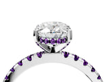 Silver Oval Cut Diamond Solitaire Ring with Round with Amethyst side stone Pavé Band and Four-Prong Setting_16