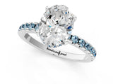 Silver Oval Cut Diamond Solitaire Ring with Round with Aquamarine side stone Pavé Band and Four-Prong Setting_13