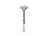 Silver Oval Cut Diamond Solitaire Ring with Round with Aquamarine side stone Pavé Band and Four-Prong Setting_14