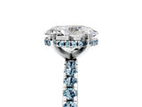 Silver Oval Cut Diamond Solitaire Ring with Round with Aquamarine side stone Pavé Band and Four-Prong Setting_17