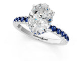 Silver Oval Cut Diamond Solitaire Ring with Round with Blue Sapphire side stone Pavé Band and Four-Prong Setting_13