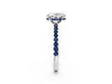 Silver Oval Cut Diamond Solitaire Ring with Round with Blue Sapphire side stone Pavé Band and Four-Prong Setting_14