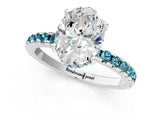 Silver Oval Cut Diamond Solitaire Ring with Round with Blue Topaz side stone Pavé Band and Four-Prong Setting_13