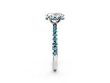Silver Oval Cut Diamond Solitaire Ring with Round with Blue Topaz side stone Pavé Band and Four-Prong Setting_14