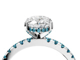 Silver Oval Cut Diamond Solitaire Ring with Round with Blue Topaz side stone Pavé Band and Four-Prong Setting_16