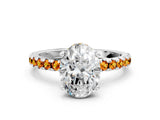 Silver Oval Cut Diamond Solitaire Ring with Round with Citrine side stone Pavé Band and Four-Prong Setting_12