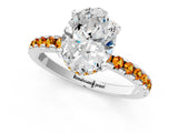 Silver Oval Cut Diamond Solitaire Ring with Round with Citrine side stone Pavé Band and Four-Prong Setting_13