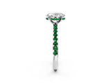 Silver Oval Cut Diamond Solitaire Ring with Round with Emerald side stone Pavé Band and Four-Prong Setting_14