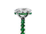 Silver Oval Cut Diamond Solitaire Ring with Round with Emerald side stone Pavé Band and Four-Prong Setting_17