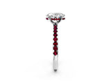 Silver Oval Cut Diamond Solitaire Ring with Round with Garnet side stone Pavé Band and Four-Prong Setting_14