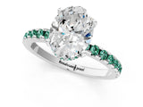 Silver Oval Cut Diamond Solitaire Ring with Round with Green Sapphire side stone Pavé Band and Four-Prong Setting_13