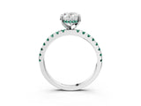 Silver Oval Cut Diamond Solitaire Ring with Round with Green Sapphire side stone Pavé Band and Four-Prong Setting_15