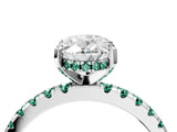 Silver Oval Cut Diamond Solitaire Ring with Round with Green Sapphire side stone Pavé Band and Four-Prong Setting_16